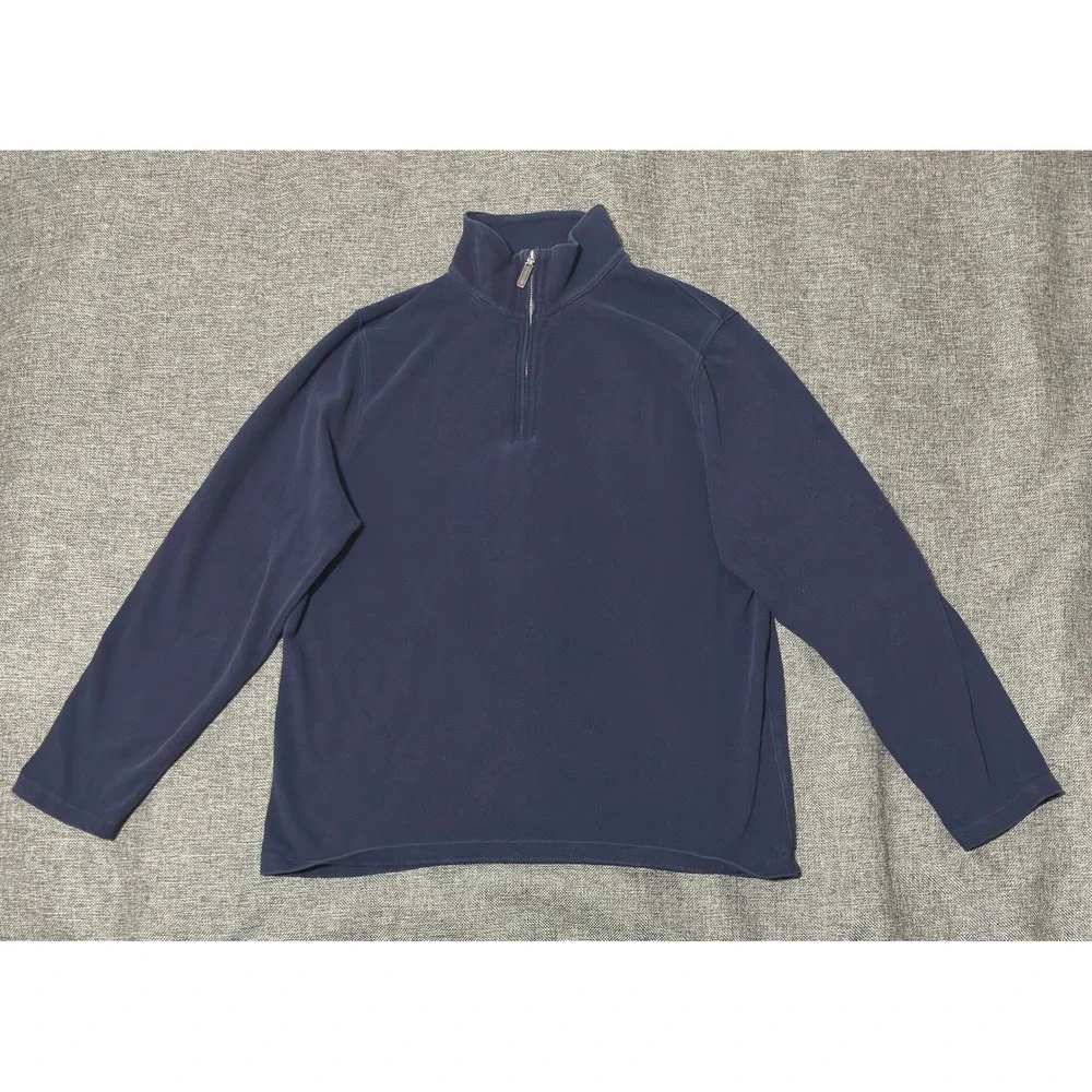J.Crew Mens XL Pullover Navy Blue Quarter Zip Cotton Fleece